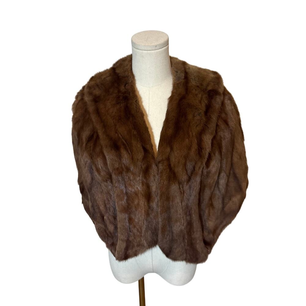 VTG Muskrat Fur Stole Brown Cape Wrap Shrug Old Hollywood Glam